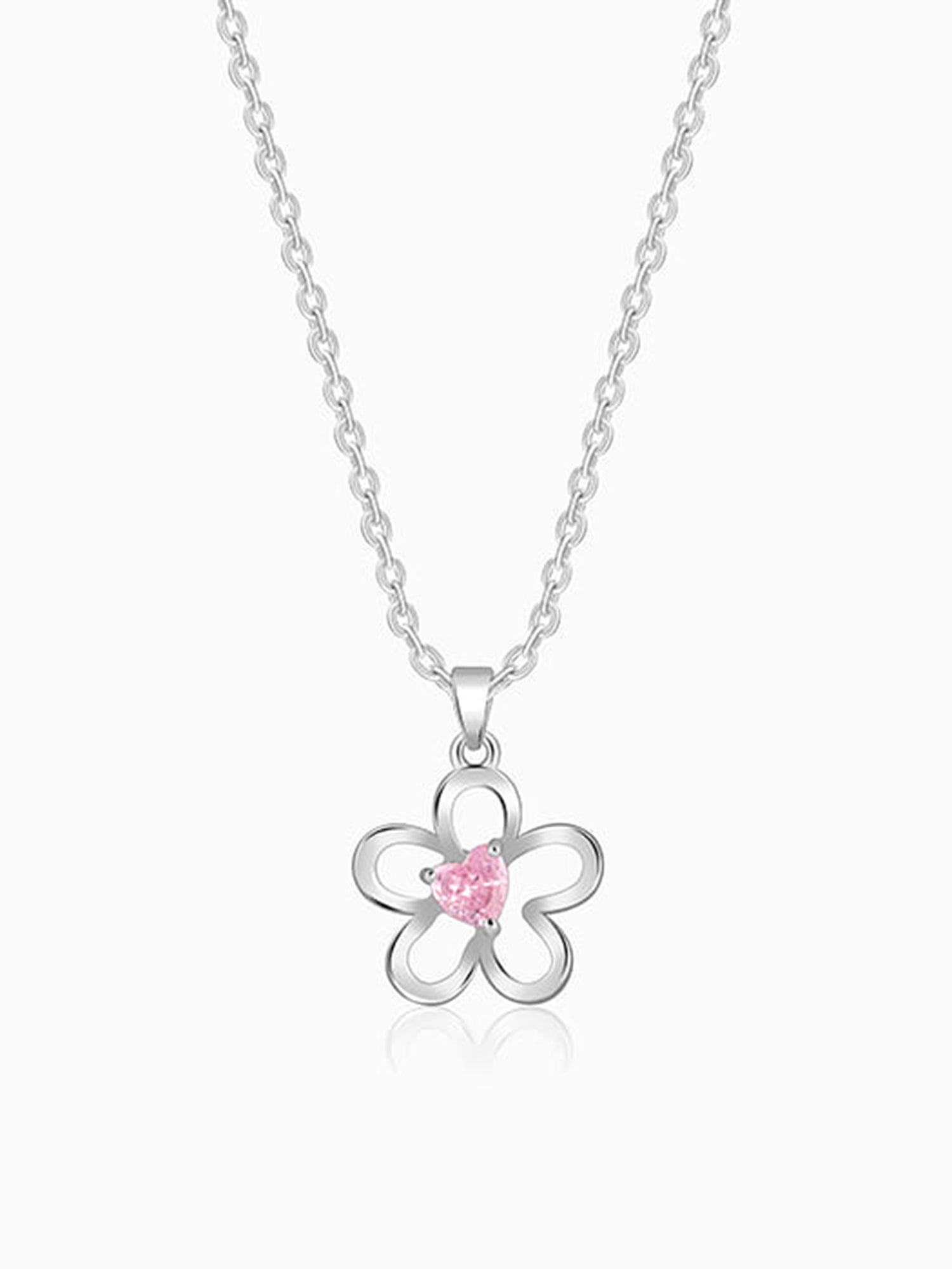 Silver Cherished Flower Pendant With Link Chain