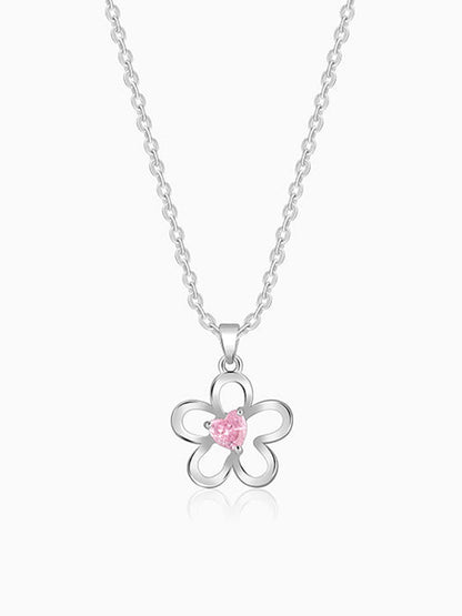 Silver Cherished Flower Pendant With Link Chain