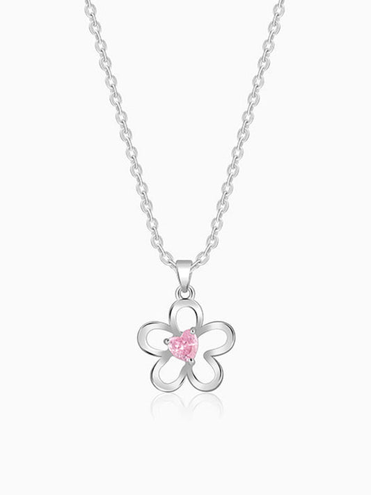 Silver Cherished Flower Pendant With Link Chain