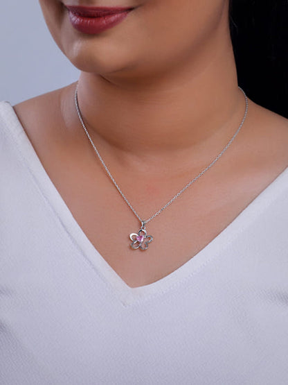 Silver Cherished Flower Pendant With Link Chain