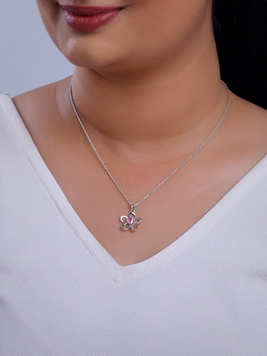 Silver Cherished Flower Pendant With Link Chain