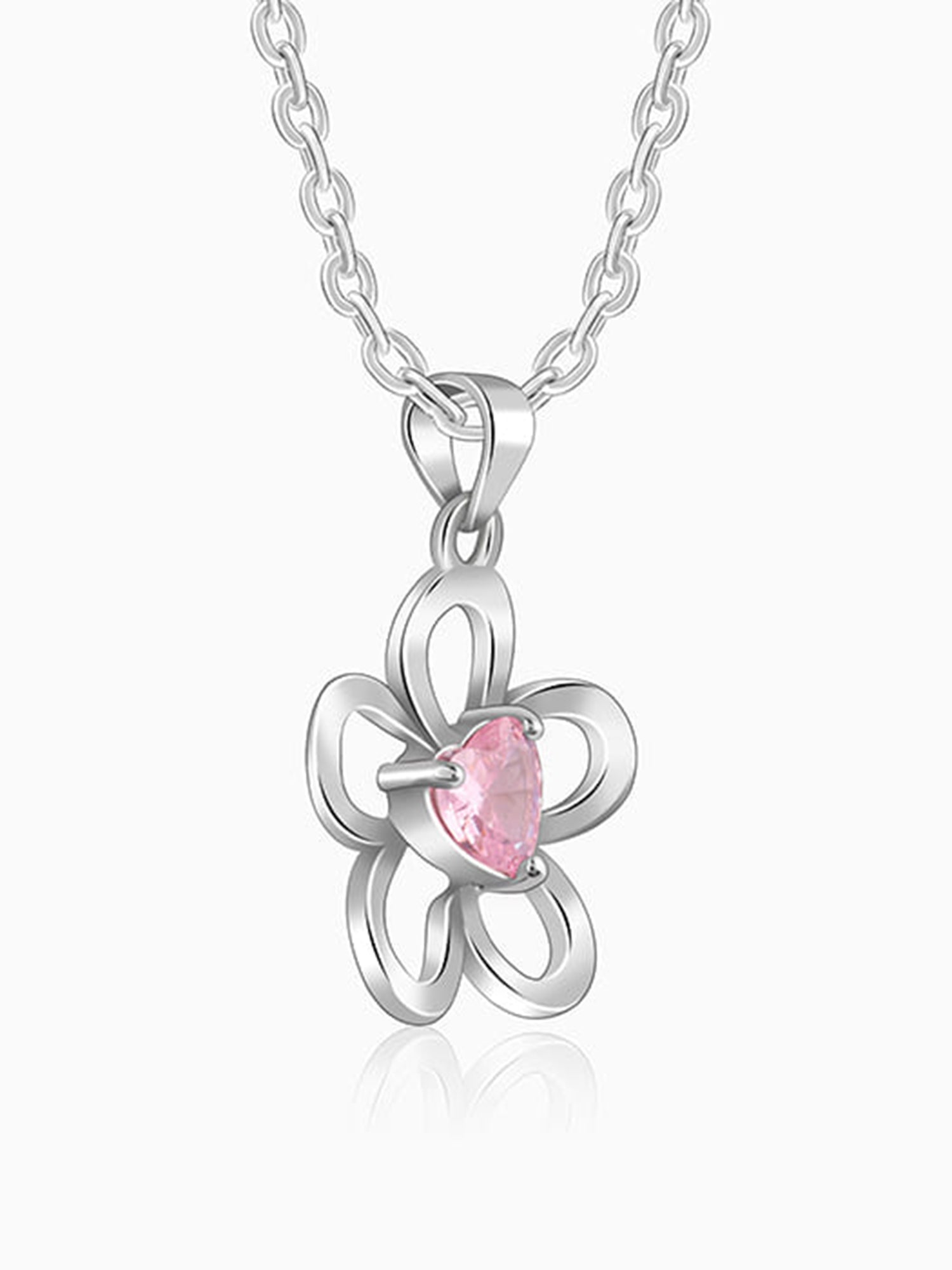 Silver Cherished Flower Pendant With Link Chain