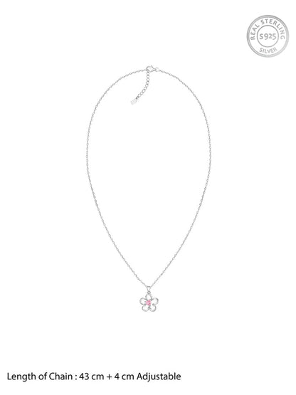 Silver Cherished Flower Pendant With Link Chain