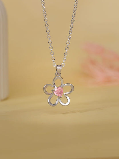 Silver Cherished Flower Pendant With Link Chain