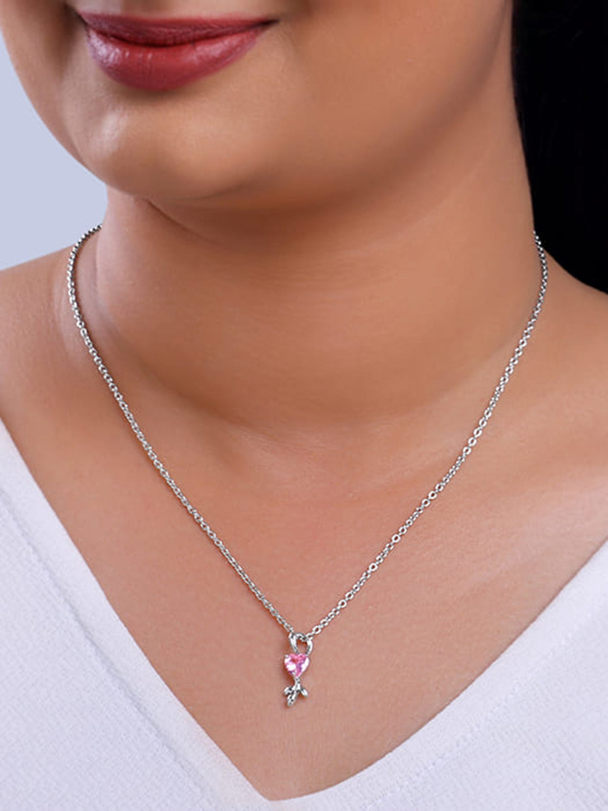 Silver Hearts in Bloom Pendant With Link Chain