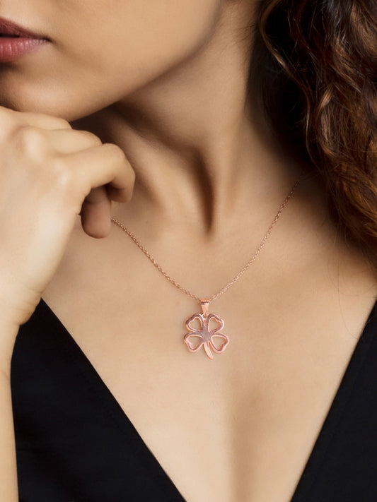 Rose Gold Clover Pendant with Link Chain