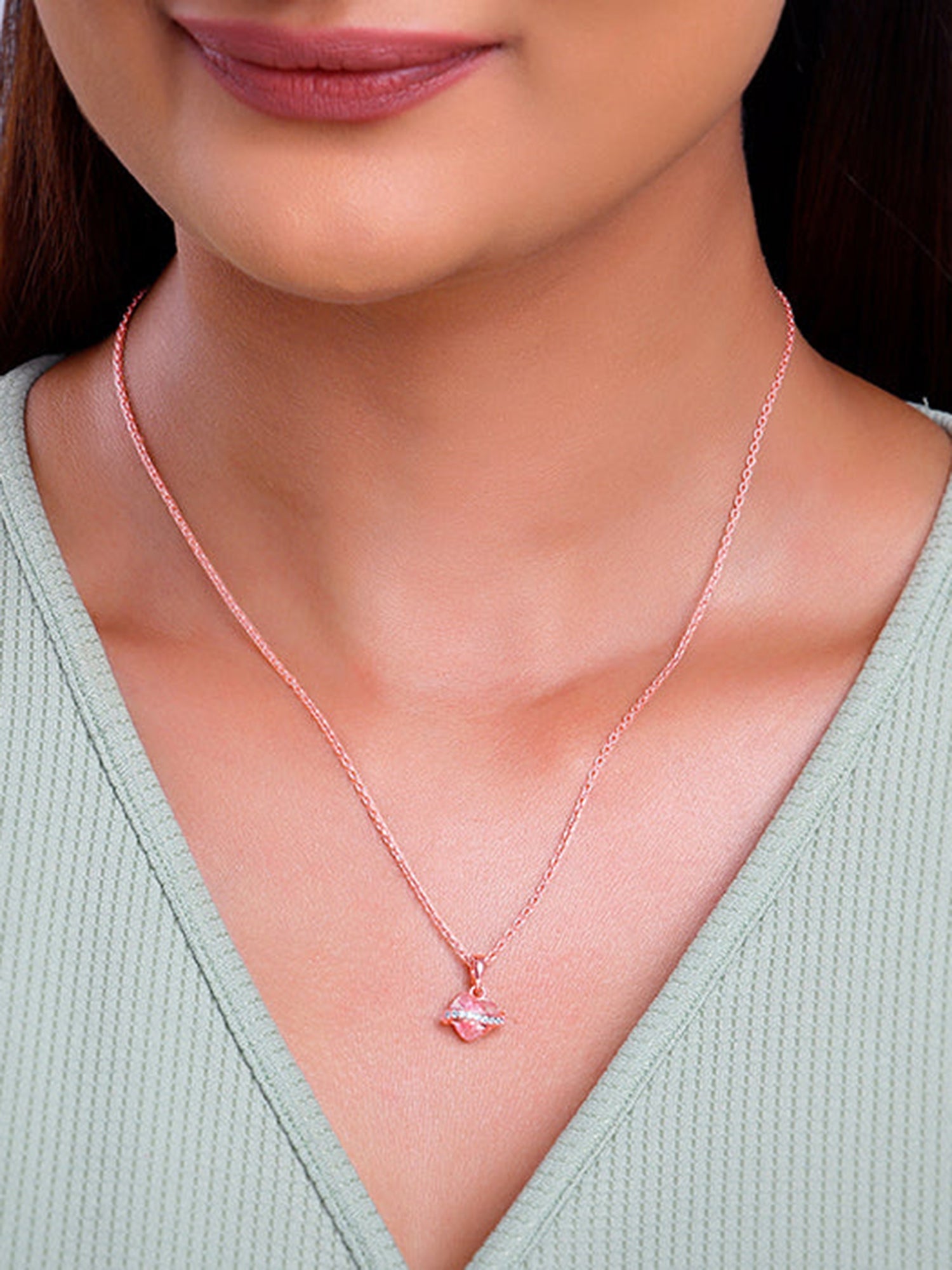 Rose Gold Heartlet Glow Pendant With Link Chain