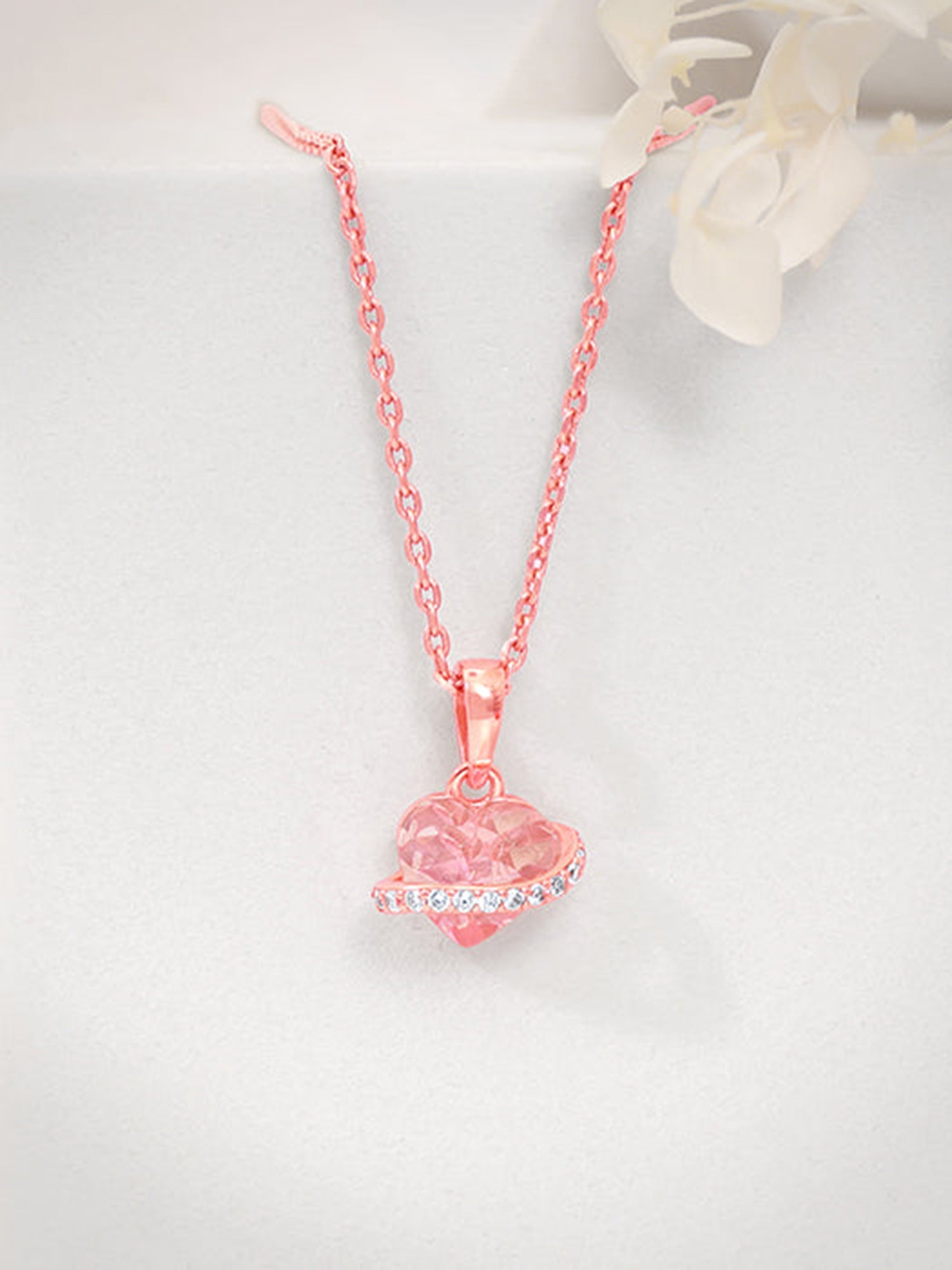 Rose Gold Heartlet Glow Pendant With Link Chain