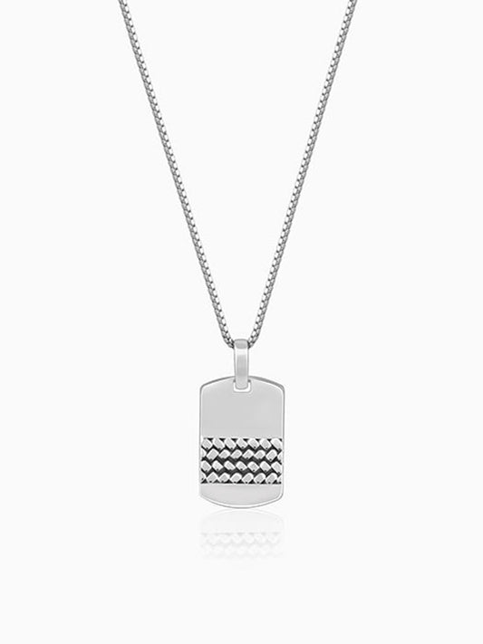 Oxidised Silver Modern Rectangular Pendant With Box Chain