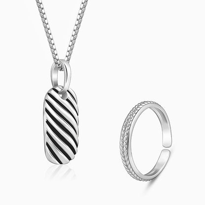 Oxidised Silver Obsidian Duo Set For Him