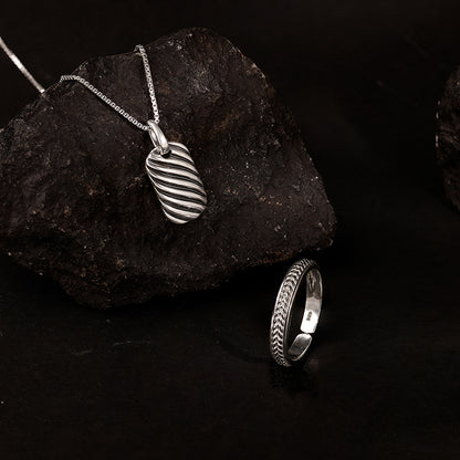 Oxidised Silver Obsidian Duo Set For Him