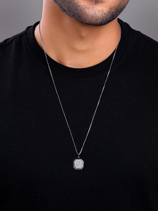 Oxidised Silver Observer Pendant With Box Chain For Him