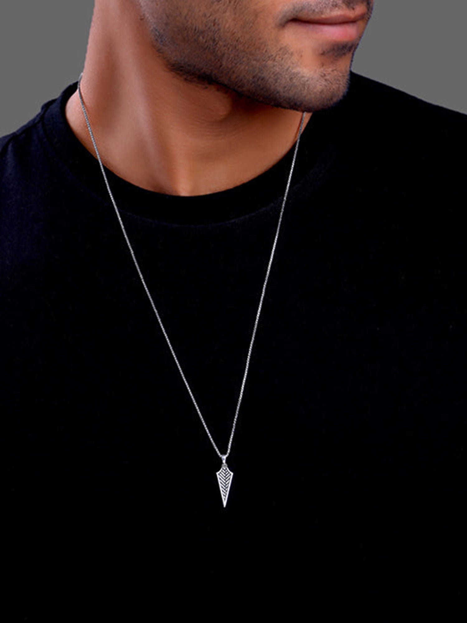 Oxidised Silver Arrow Pendant With Link Chain