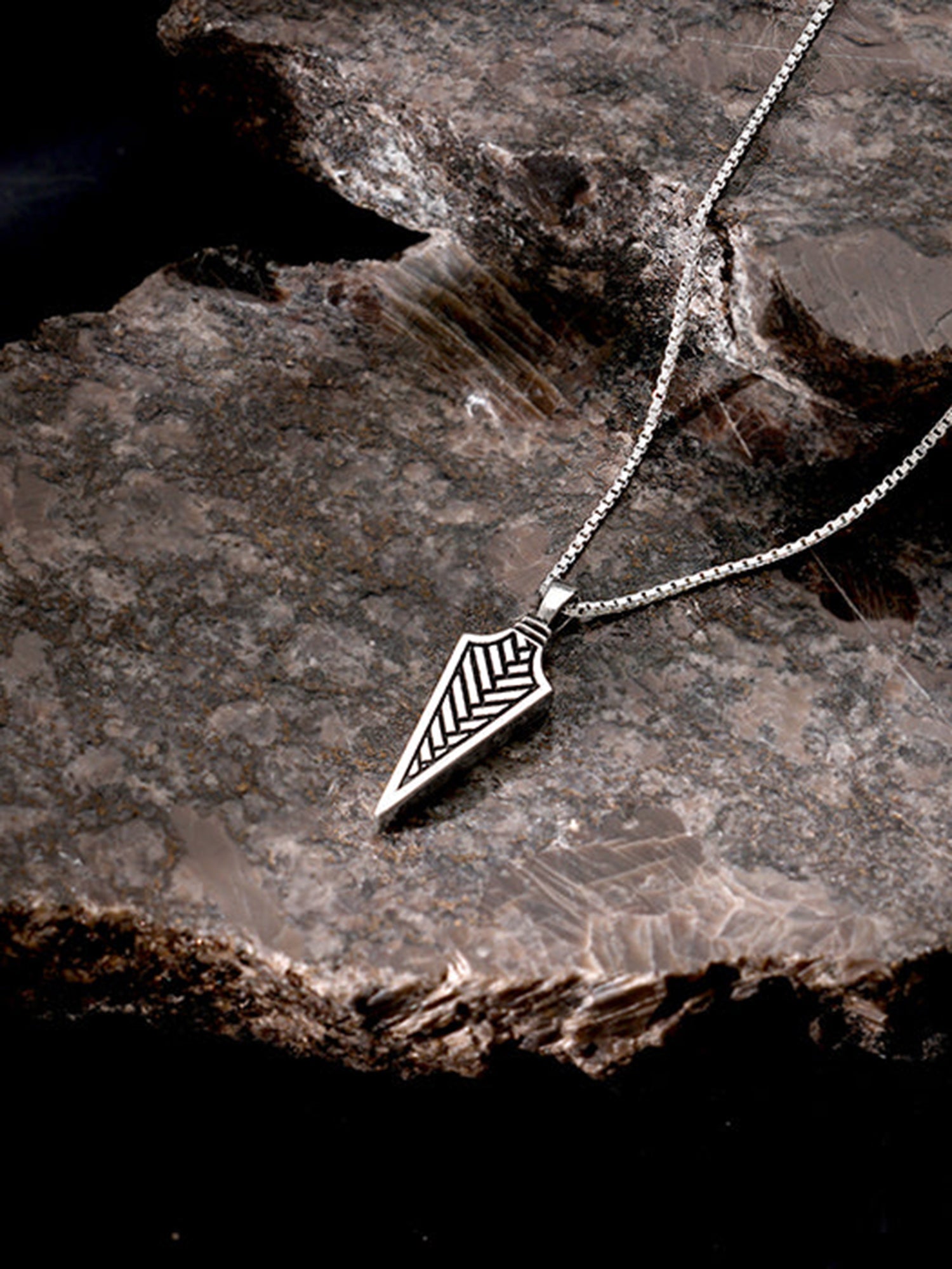 Oxidised Silver Arrow Pendant With Link Chain