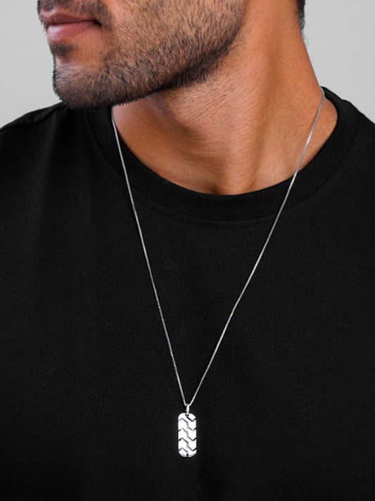 Oxidised Silver Humble Pendant With Box Chain For Him