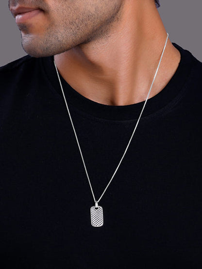Oxidised Silver Confident Pendant With Box Chain For Him