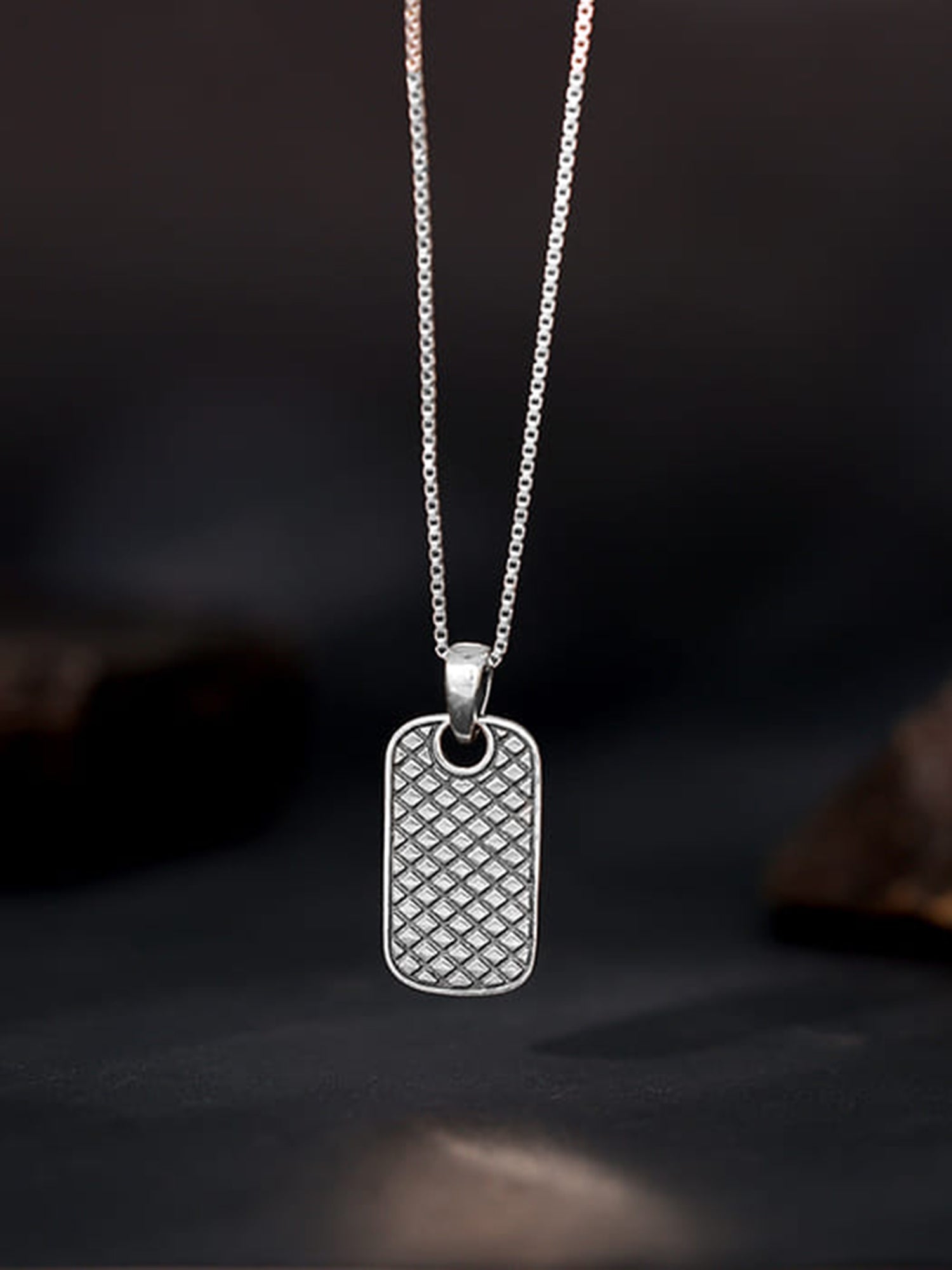 Oxidised Silver Confident Pendant With Box Chain For Him