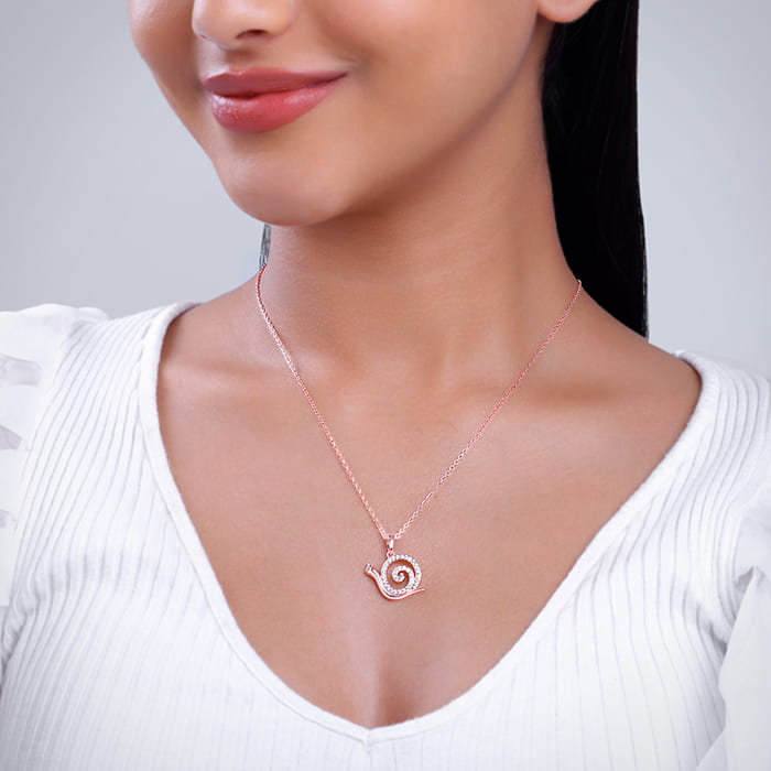 Rose Gold Snail Pendant With Link Chain - view 3
