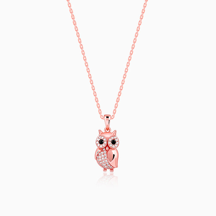 Rose Gold Owl Pendant With Link Chain - Image 1
