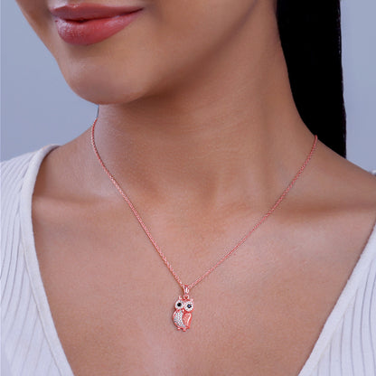 Rose Gold Owl Pendant With Link Chain