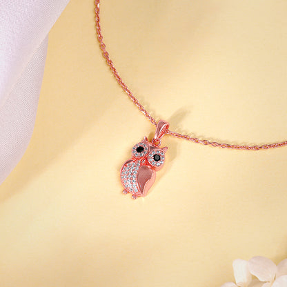 Rose Gold Owl Pendant With Link Chain