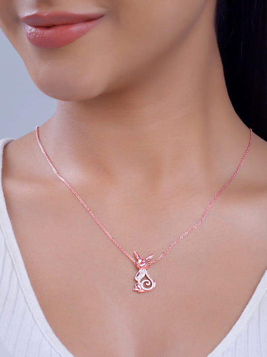 Rose Gold Rabbit Pendant With Link Chain