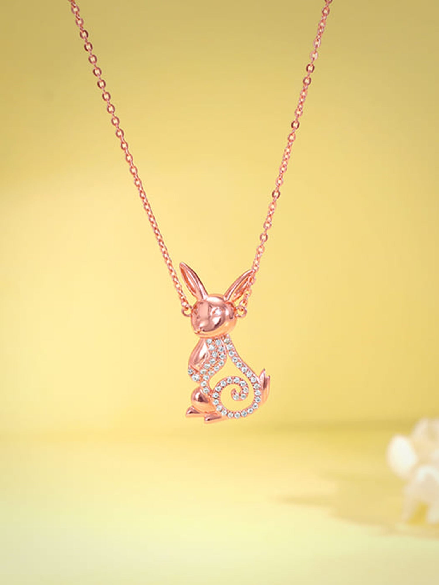 Rose Gold Rabbit Pendant With Link Chain
