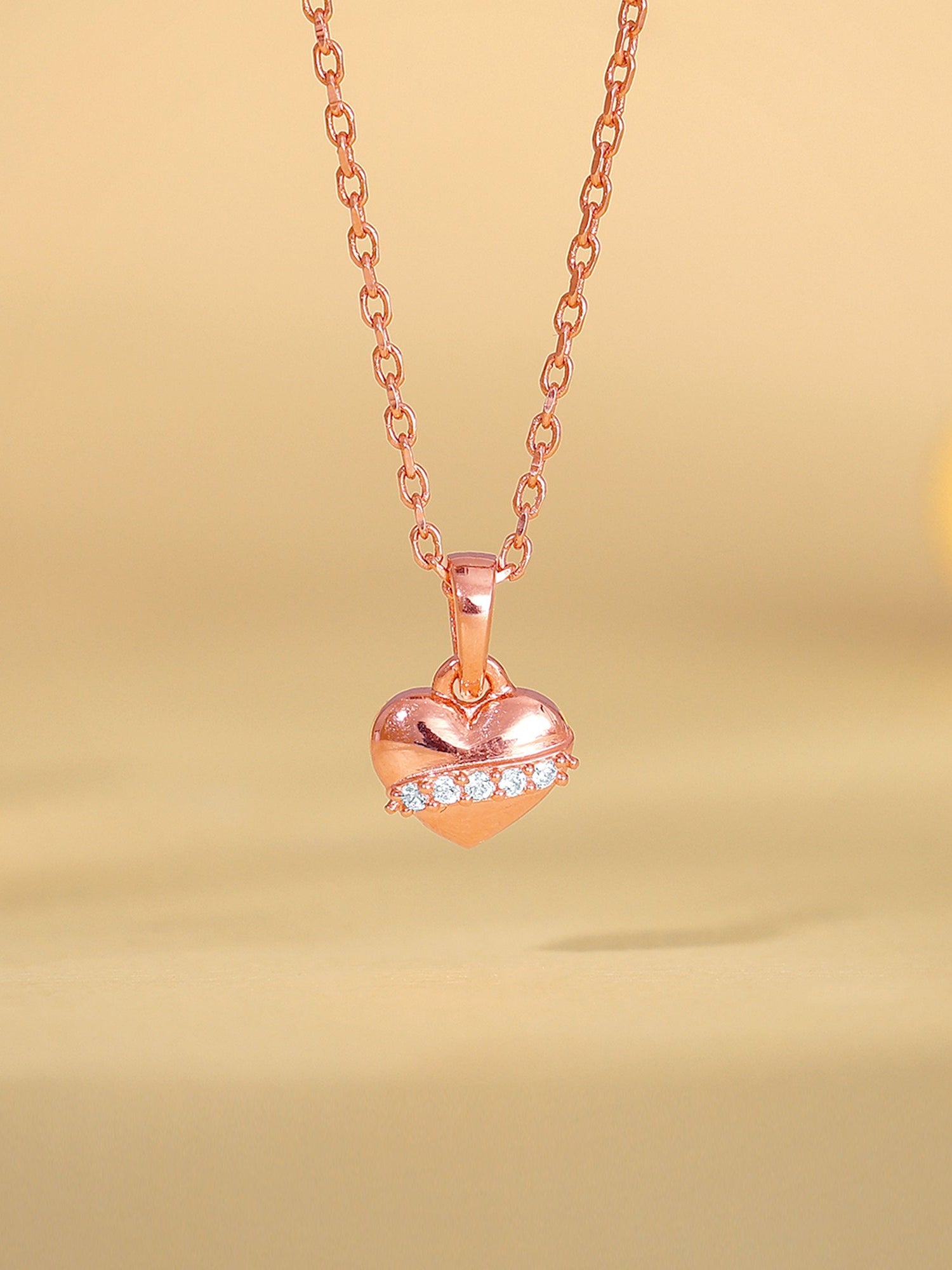 Rose Gold Locket Love Pendant With Link Chain