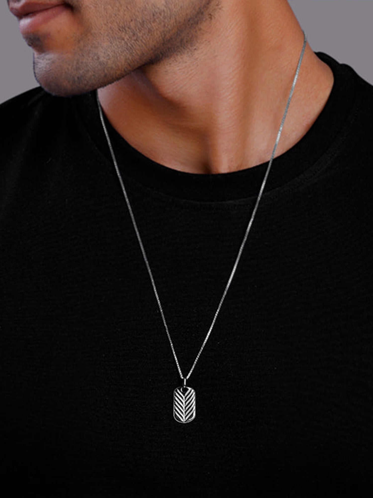 Black Rhodium Midnight Charmer Pendant With Box Chain For Him