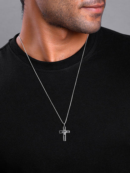 Black Rhodium Holy Christ Pendant With Box Chain For Him