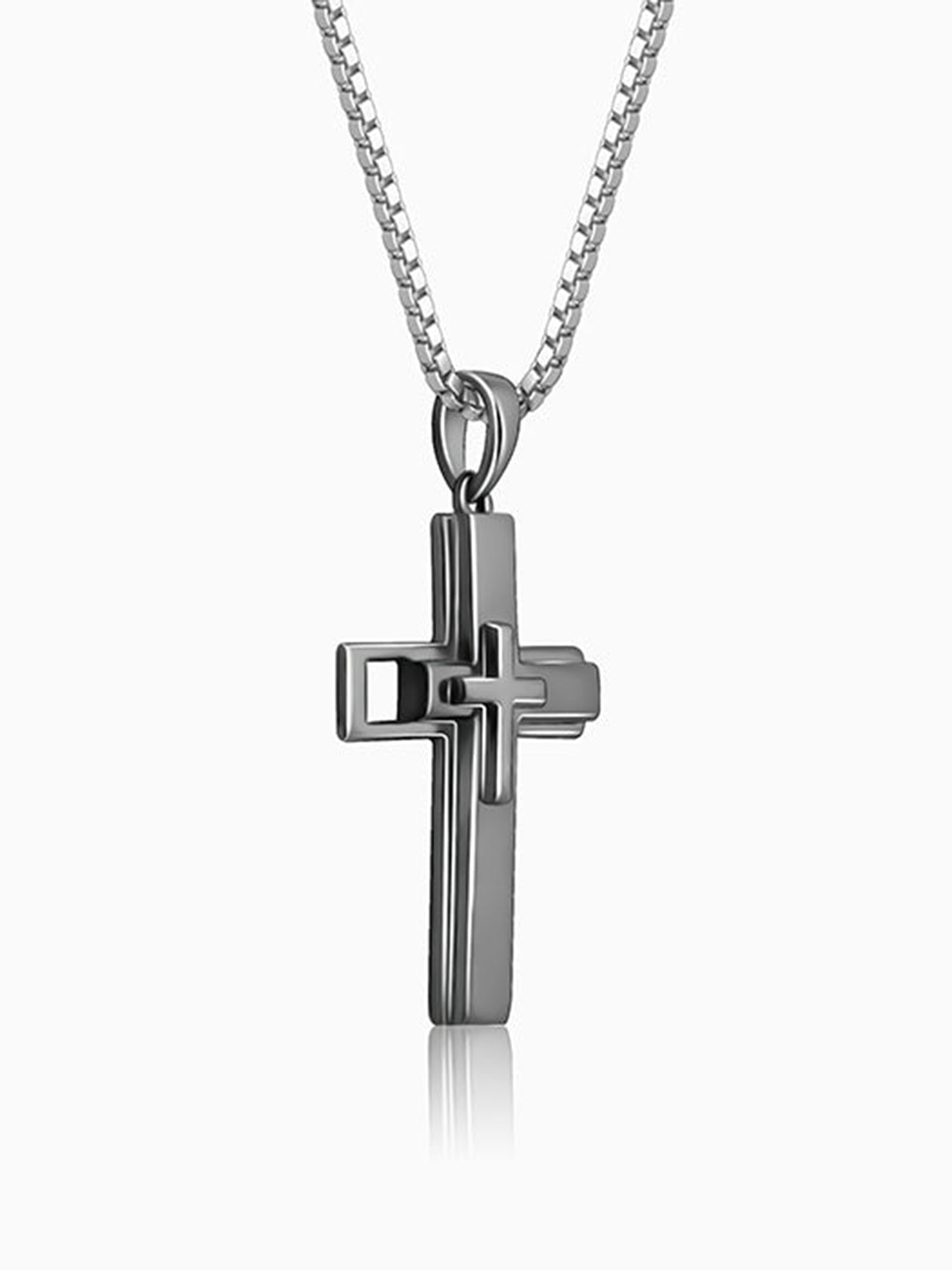Black Rhodium Holy Christ Pendant With Box Chain For Him