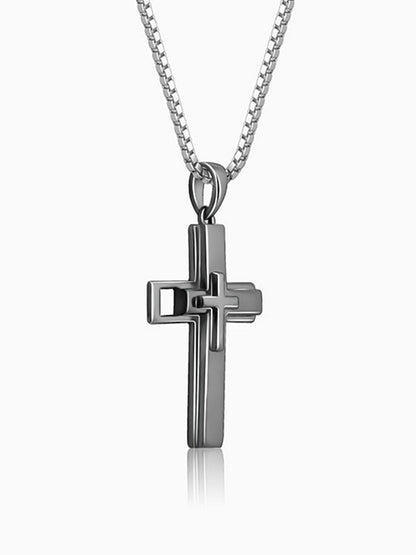 Black Rhodium Holy Christ Pendant With Box Chain For Him