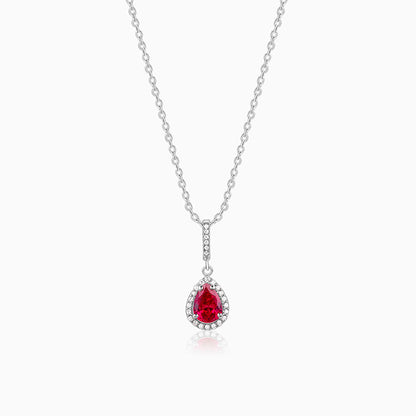 Silver Ruby Red Darling Teardrop Pendant With Link Chain