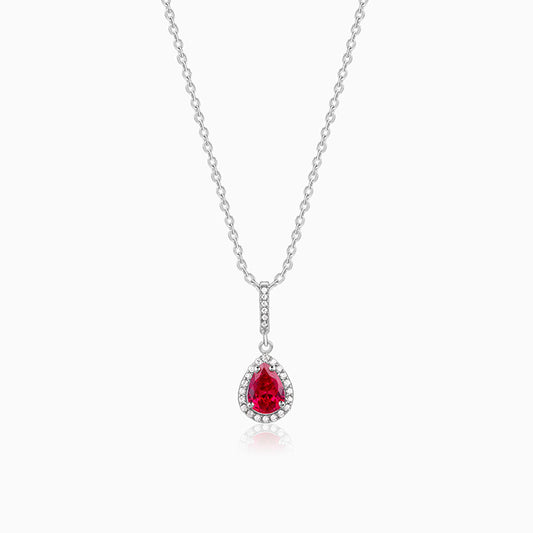 Silver Ruby Red Darling Teardrop Pendant With Link Chain