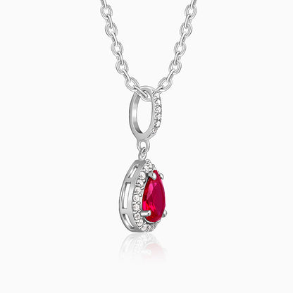 Silver Ruby Red Darling Teardrop Pendant With Link Chain