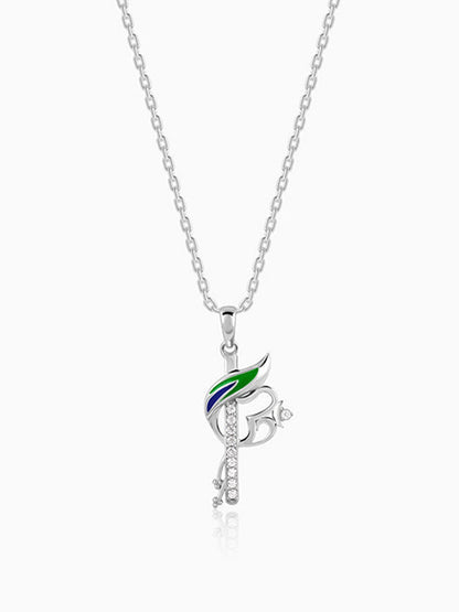 Silver Elegant Peacock and Om Pendant With Link Chain