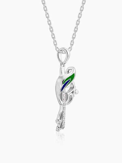 Silver Elegant Peacock and Om Pendant With Link Chain