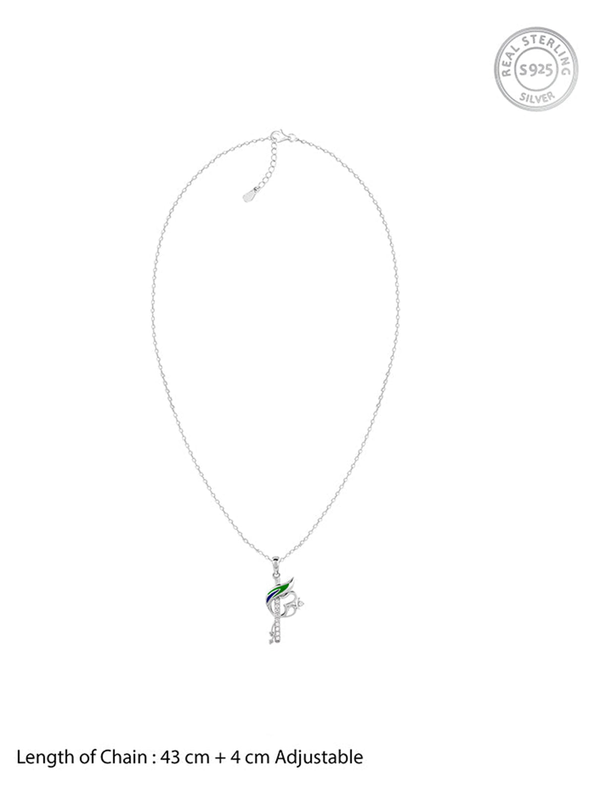 Silver Elegant Peacock and Om Pendant With Link Chain