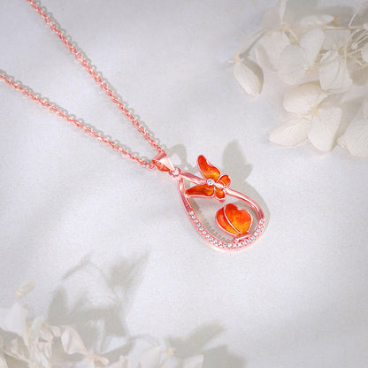 Rose Gold Flutterdrop Pendant With Link Chain