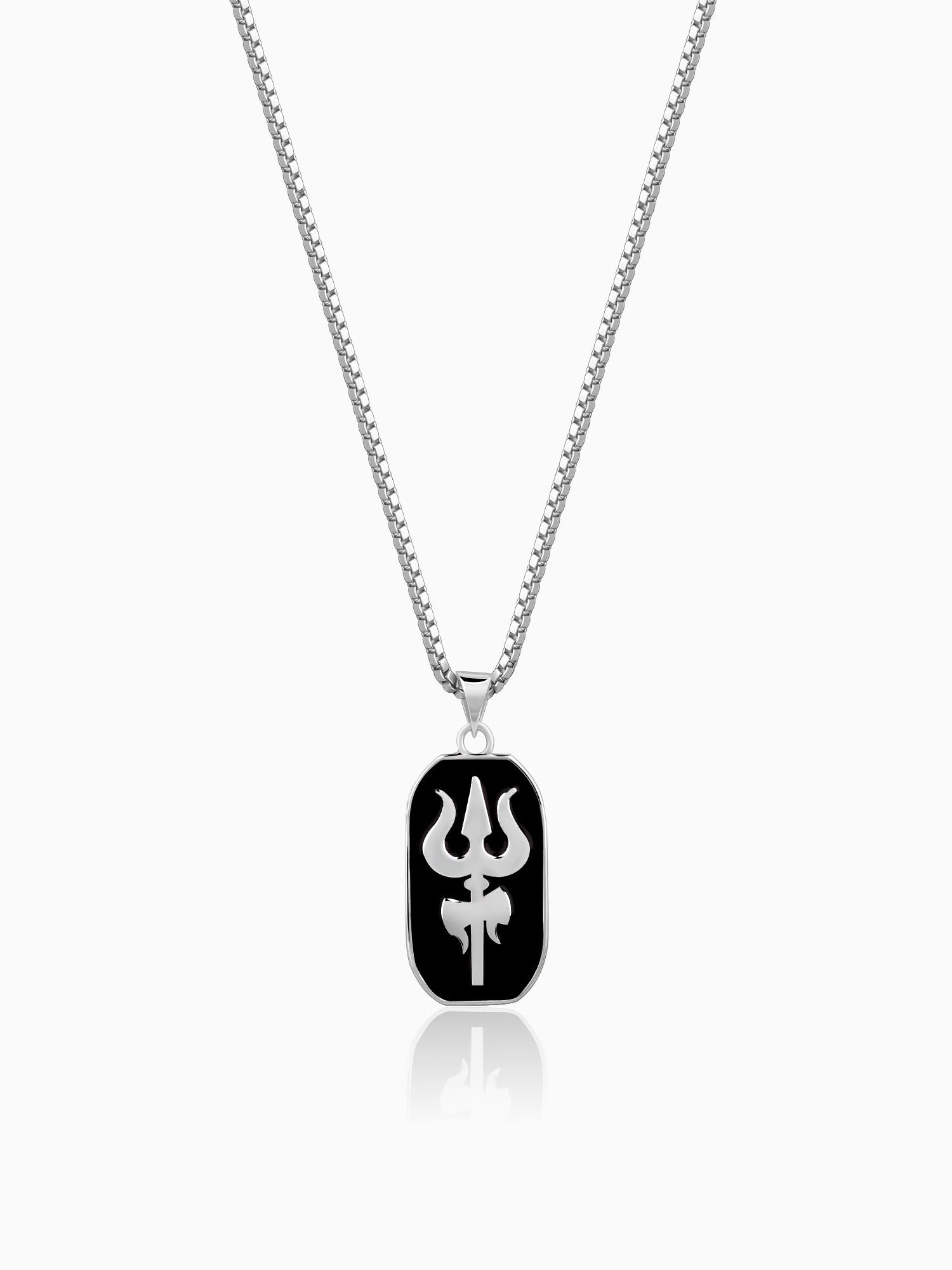 Silver Trishul Pendant With Box Chain For Him