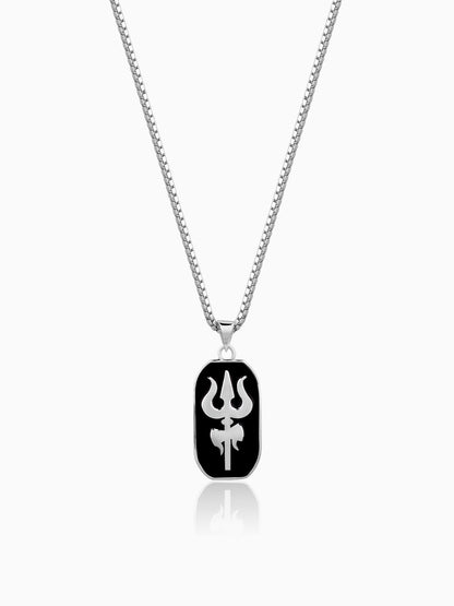 Silver Trishul Pendant With Box Chain For Him
