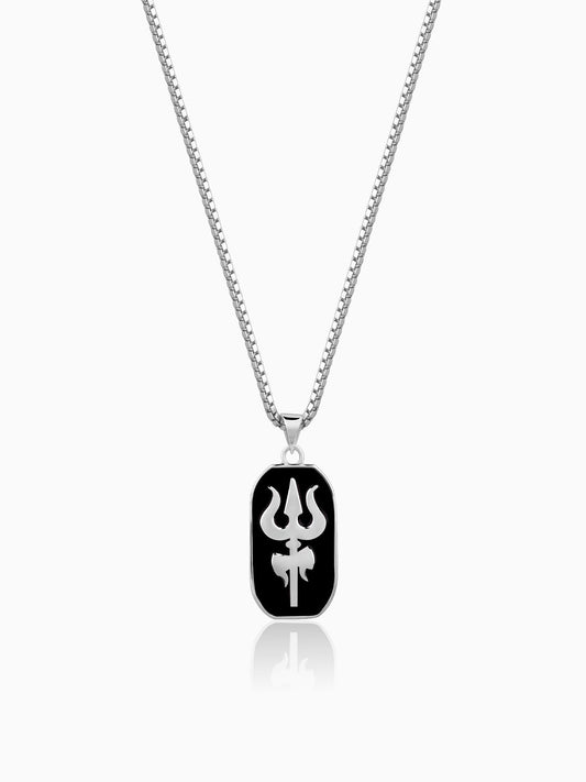 Silver Trishul Pendant With Box Chain For Him