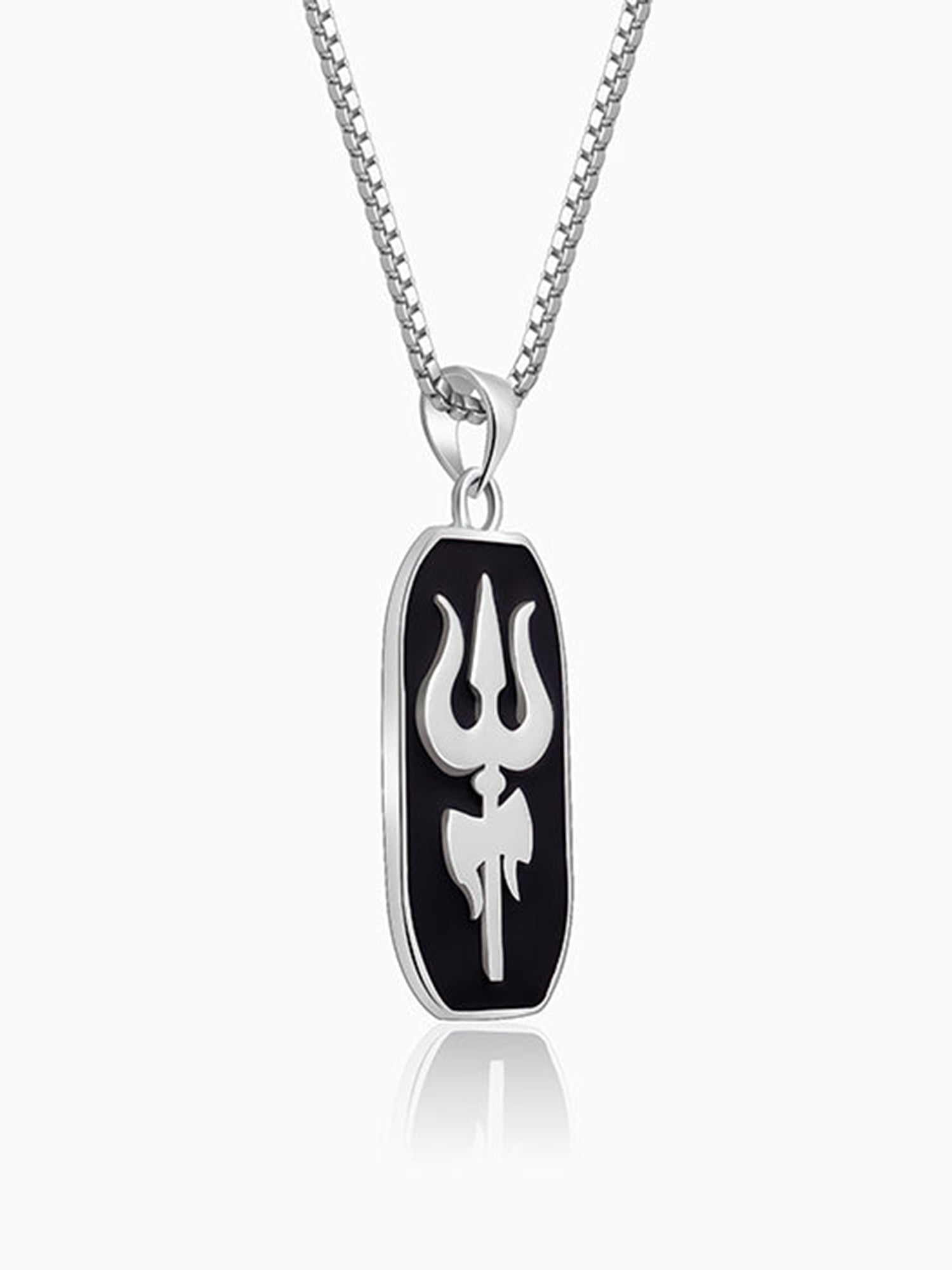 Silver Trishul Pendant With Box Chain For Him