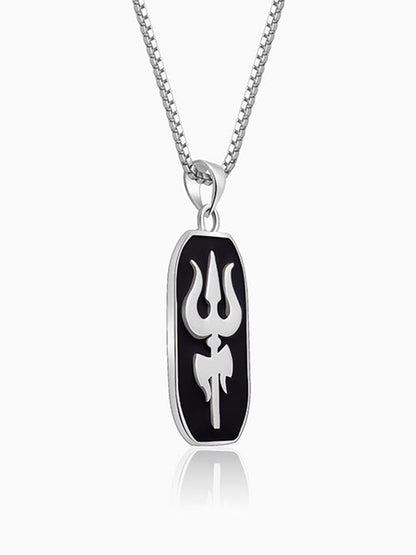 Silver Trishul Pendant With Box Chain For Him