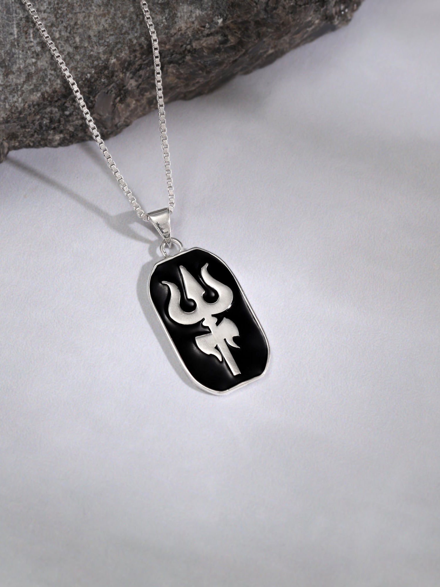 Silver Trishul Pendant With Box Chain For Him