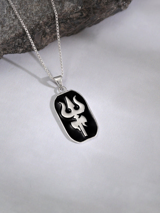 Silver Trishul Pendant With Box Chain For Him