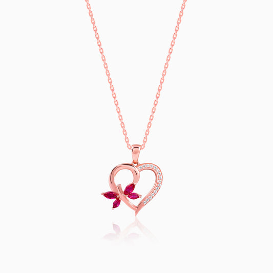 Rose Gold Petal Heart Pendant With Link Chain