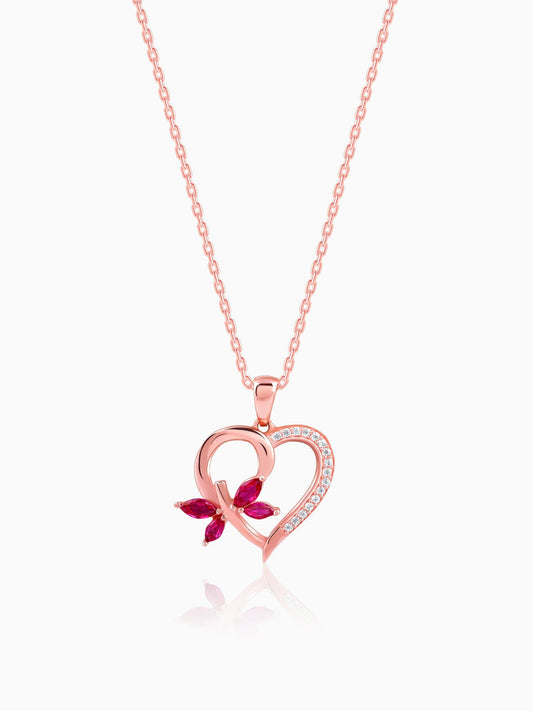 Rose Gold Petal Heart Pendant With Link Chain