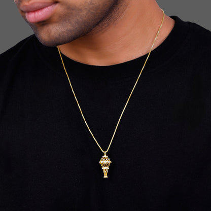 Golden Hanuman Gada Pendant With Box Chain For Him