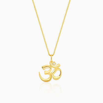 Golden Classic Om Pendant With Box Chain For Him -  gold plated pendant for men
